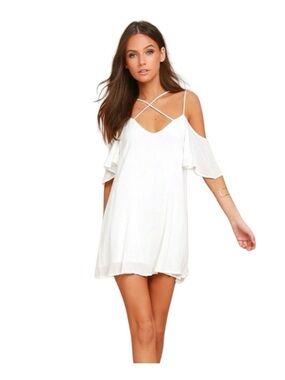 NWT Lulus Womens size Medium White Cold-Shoulder Strappy Swing Dress